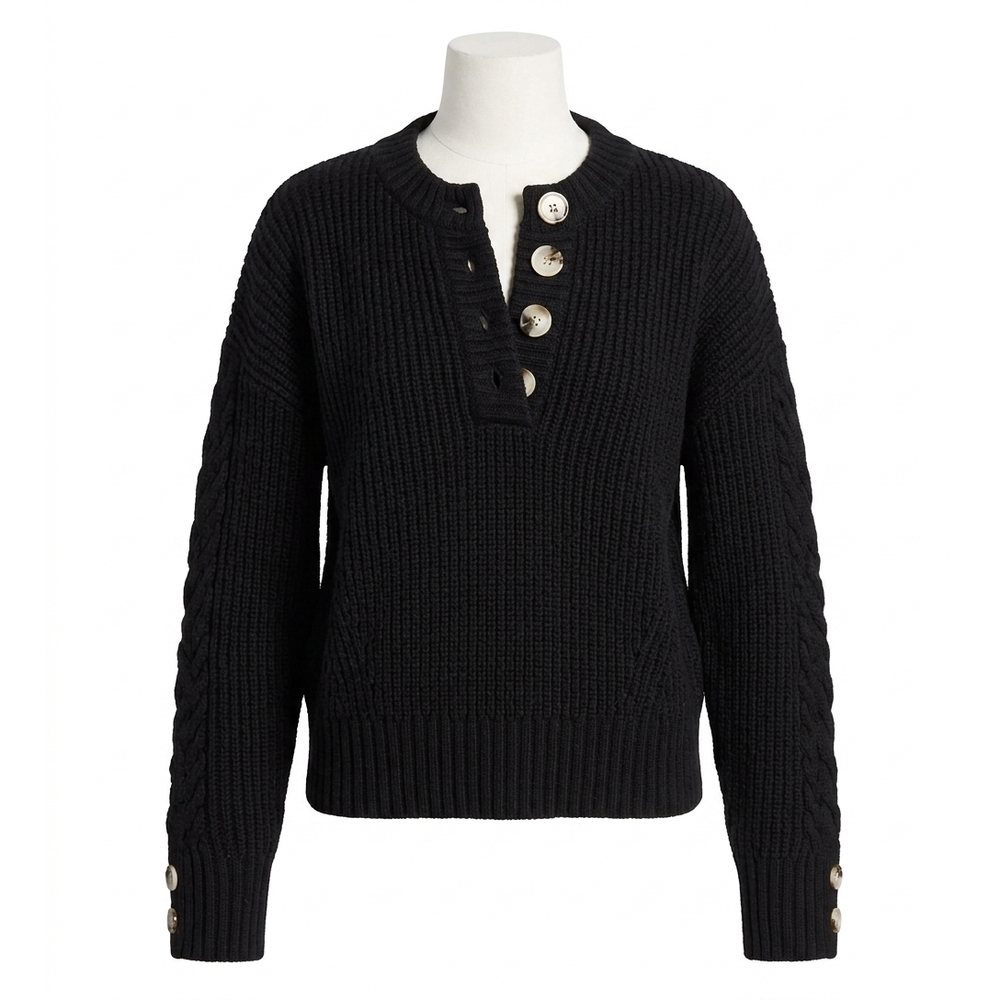 NEW VARLEY vera half-button sweater in black
